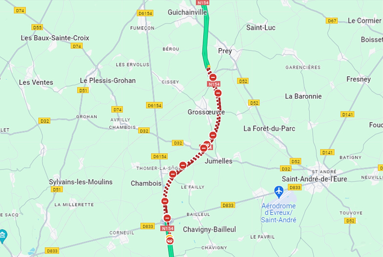 Eure. La RN 154 coupée à la circulation entre Nonancourt et Evreux après un accident de poids lourd