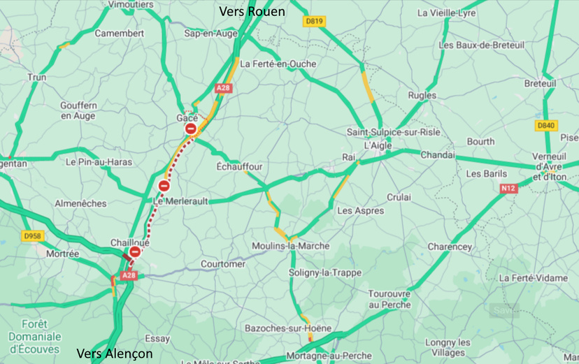 Cumuls de neige : l'autoroute A28 fermée cet après-midi dans l'Orne en direction de Rouen