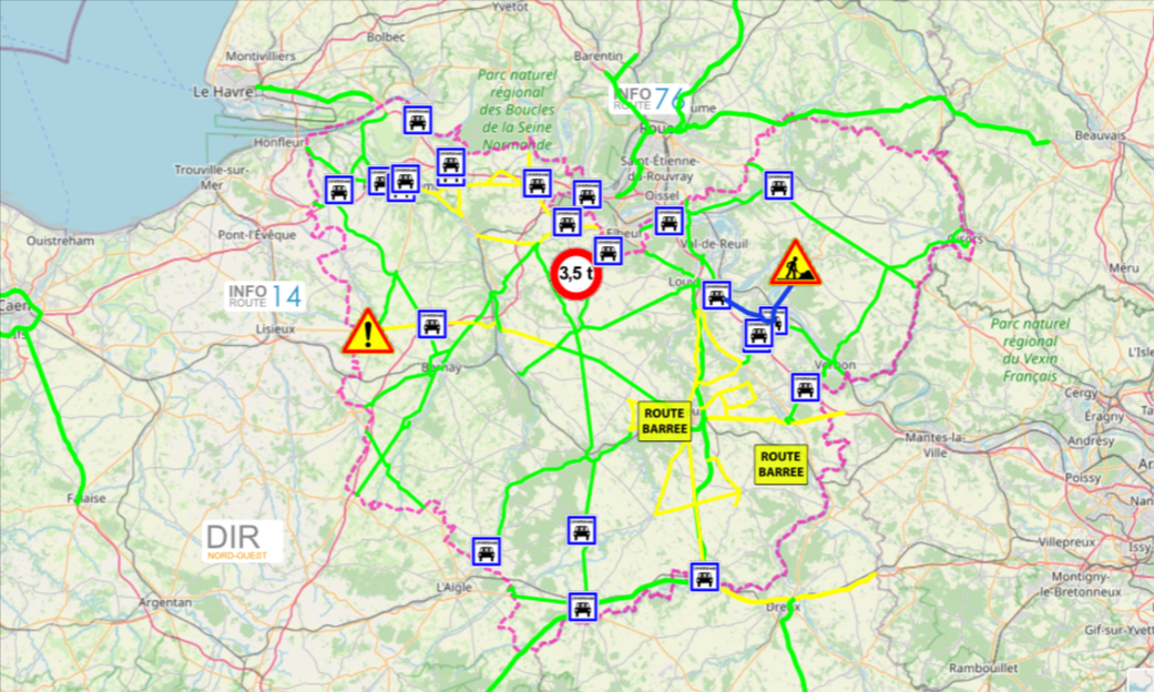 Le préfet recommande à chaque conducteur de consulter avant tout départ la carte du réseau routier départemental, actualisée régulièrement par le conseil départemental de l’Eure (Cliquer sur la carte pour la visualiser)