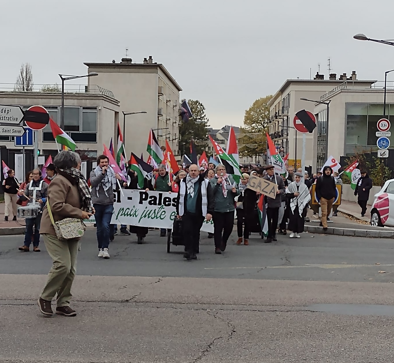 Les manifestants ont défilé dans les rues de rouen pour réclamer une « pais juste et durable entre Israël et La Palestine » - photo  transmise par un lecteur