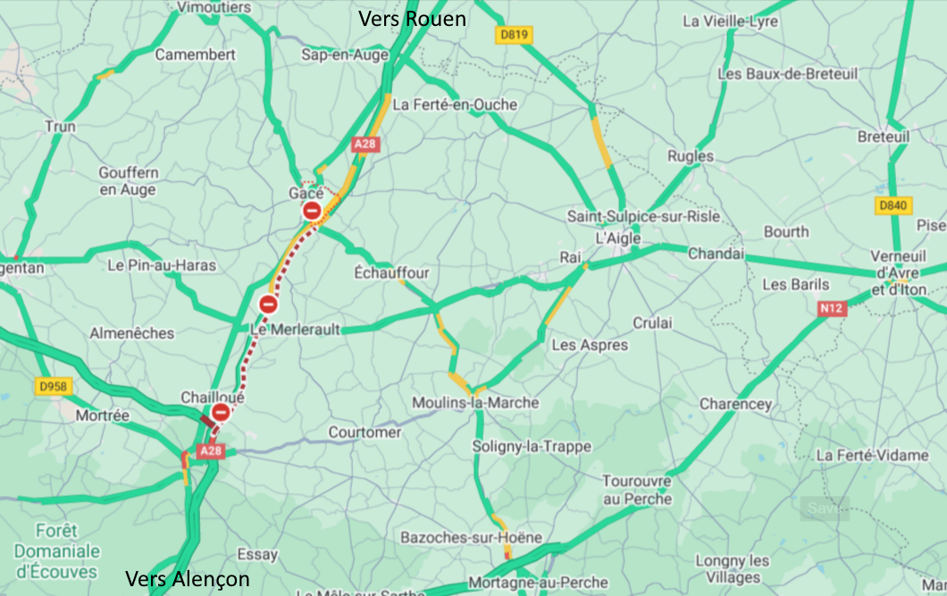 Cumuls de neige : l'autoroute A28 fermée cet après-midi dans l'Orne en direction de Rouen