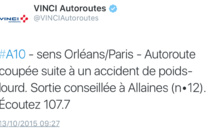 L'A10 fermée vers Paris à cause d'un accident de poids-lourd en Eure-et-Loir